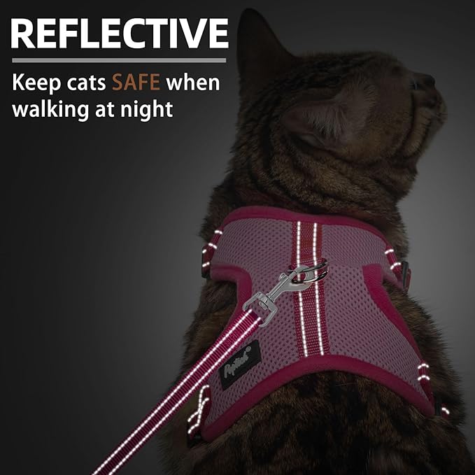 PUPTECK Cat Harness and Leash Set Escape Proof, Reflective Adjustable Soft Mesh Kitten Vest Harness for Walking Travel, Pink, S