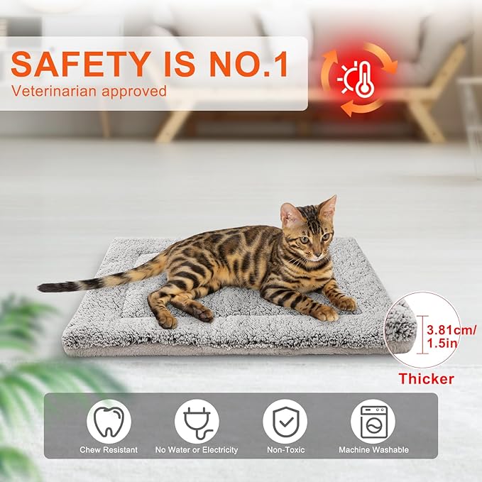 BEAUTYZOO Self Warming Cat Bed, Self Heating Cat Pad 28 x 19 inch, Double Sided Heated Cat Dog Mat, Soft Thermal Blanket for Indoor Outdoor Large Kittens Small Puppy Pets, Washable, Grey
