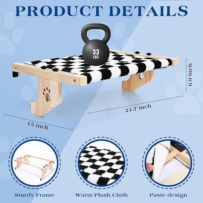 Suzile 2 Set Cat Window Sill Perch with Sturdy Solid Wood Frame Cat Window Hammock with Flannel Mat Adjustable Cats Seat Bed Shelves for Windowsill, Bedside, Drawer and Cabinet up to 33 Lbs