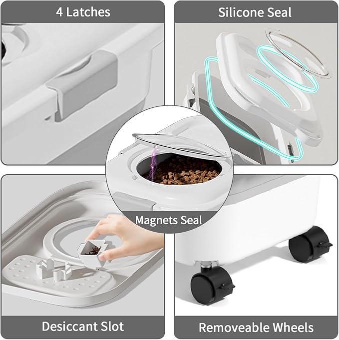 25 Lbs Dog Food Storage Container, Collapsible Dog Food Container with Scoop for Pet/Dog/Cat/Bird Food,Keep Dry Food Fresh,Easy to Move (Khaki)