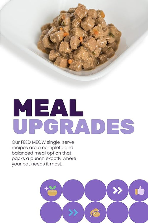 "I and love and you" Feed Meow Wet Cat Food Toppers, Shine Formula with Salmon and Tuna, Omegas 3 and 6 for Healthy Skin and Coat, Grain Free, No Fillers, 3 Oz Pouches, 1 Pouch Trial Size