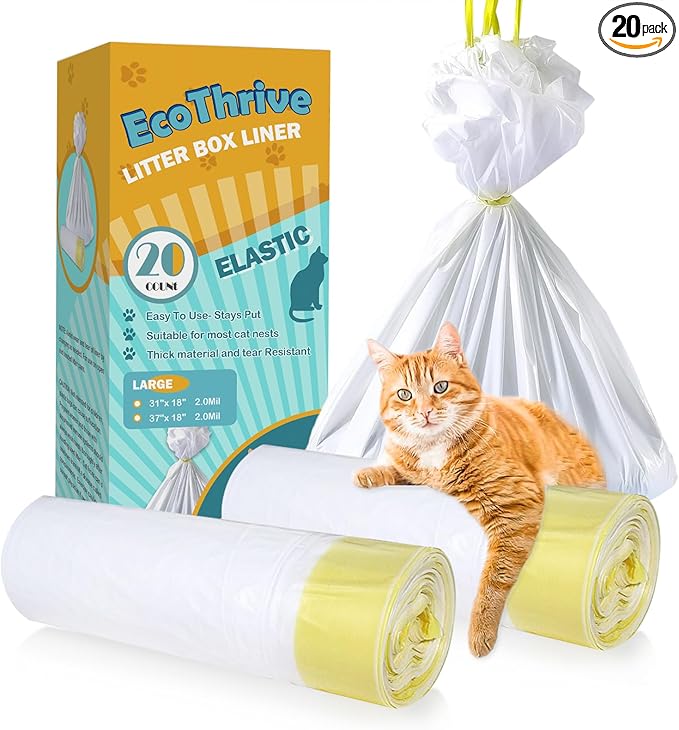 20 Count Cat Litter Liners Large, Drawstring Extra Large Pet Cat Pan Liners Extra-Thick Kitty Litter Box Bag- (large 37" x 18")