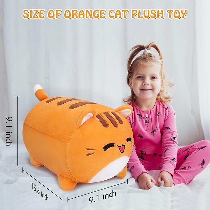 Auspicious Beginning Orange Cat Stuffed Animal - 16'' Plush, Kawaii Cat Plush Toy, Soft Kawaii Stuffed Animal Pillow Doll for Kids' Birthdays & Home Decoration