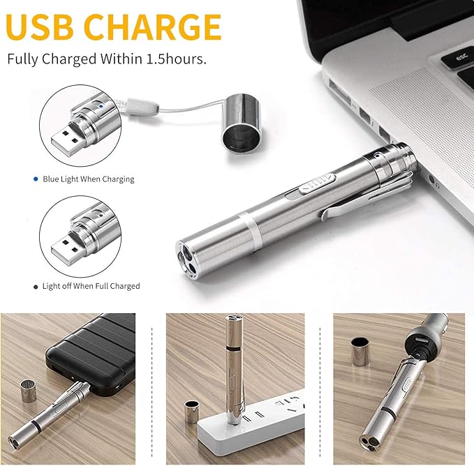 2 Pcs Cat Toy Laser Pointer Fun Playing Training Indoors Interactive Toys Presentation Clicker Pointer Teaching Pen USB Recharge 7 Adjustable Patterns Pet Chase Toy (Double)