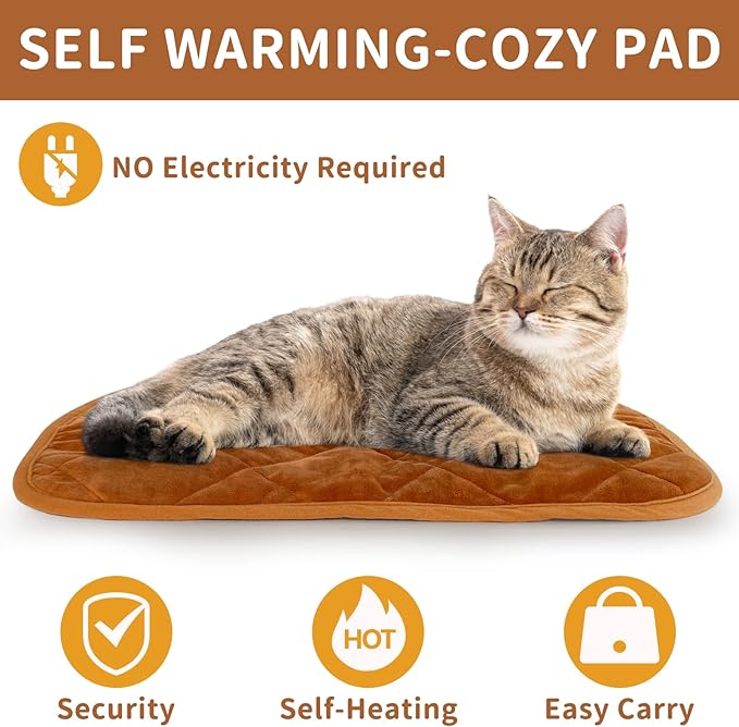 NAMOTEK Self-Warming Cat Bed Indoor/Outdoor Super Soft Self Heating Pet Mat Washable Thermal Pad for Cat & Dog 21x15.7 inch