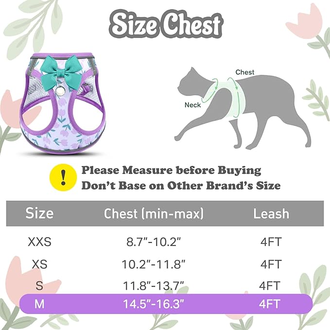 Cat Harness and Leash Escape Proof for Walking, Adjustable Soft Kitten Harness with Reflective Straps Step in Cat Vest Harness for Small Kitten and XS Dogs (Purple, M-Chest(14.5"-16.3"))