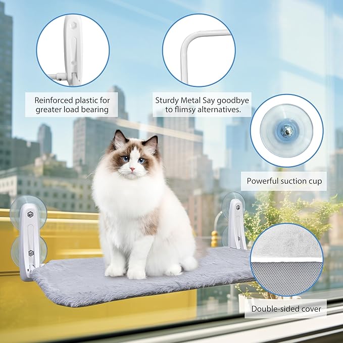 L&W BROS. Foldable Cat Window Perch 2 Pack Cat Hammock with 4 Suction Cups Easy to Assemble 23.6"x 11.2" Cat Window Bed for Large Heavy Cats Indoor(L 2Pc)