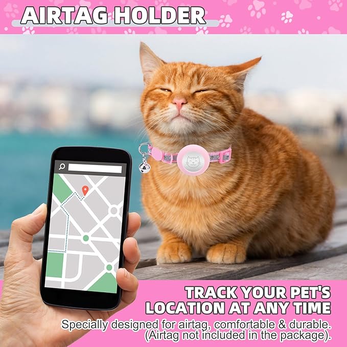 KOOLTAIL Cat Harness and Leash Set Escape Proof with Cat Airtag Holder Collars (3 in 1), Comfortable Lightweight Adjustable Kitten Harness for Small Medium Large Cats Safe Walking & Travel, Pink