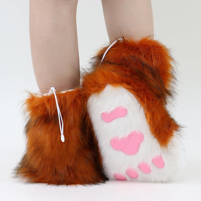 Animal Fuzzy Slippers Bear Cat Wolf Dog Fox Fursuit Feet Paw Claw Shoes Furry Boots Costume Accessories for Adult Kids