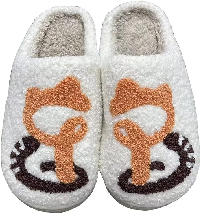 Animal Pattern Slippers - Hello Cat, Bear, Moose & Love Designs - Comfy Memory Foam Plush Cloud Slippers for Couples & Indoor Home