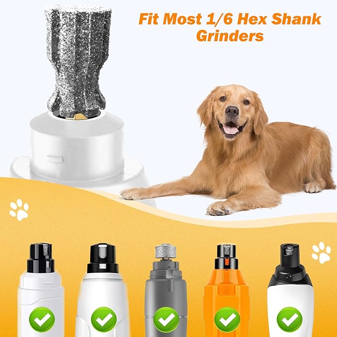 Anti-Clogging Pet Nail Grinder Head, Faster Cooling Dog Nail Grinding Bit with Steel Brush Compatible with Casfuy & Many Brands for Small Medium Large & Anxious Dogs - Don't Cover It