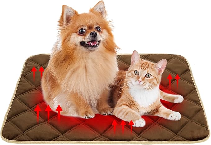 Vannon Self Heating Cat Mat Self Warming Dog Cat Bed Pad Heat Reflective Soft Dog Crate Pad Thermal Pet Mat for Outdoor Indoor Pets, Anti-Slip, Washable, Brown (S:18.9" x 27.6")