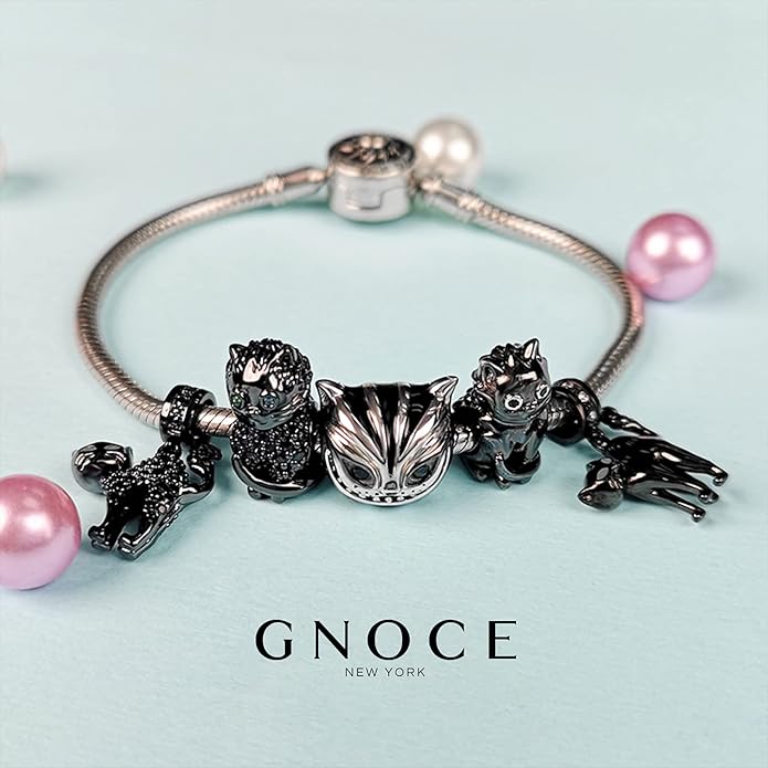 GNOCE Black Cat Charm 925 Sterling Silver Naughty Cat Pendant Charms for Bracelet/Necklace Jewelry Gift for Women