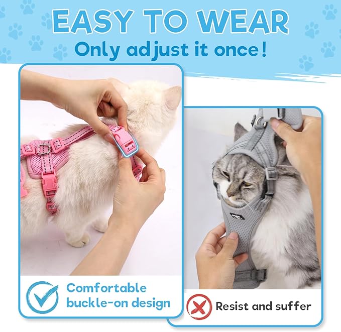 Cat Harness and Leash Set for Walking, Escape Proof Soft Vest Harness for Cats, Adjustable Reflective Kitten Harness for Small Medium Large Cats, Breathable Kitty Harness, Pink M