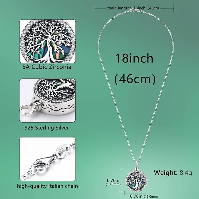 Aniu Cremation Jewelry for Ashes S925 Sterling Silver Urn Necklace Memorial Necklace for Human Ashes of Loved Ones Keepsake Pendant for Men Women