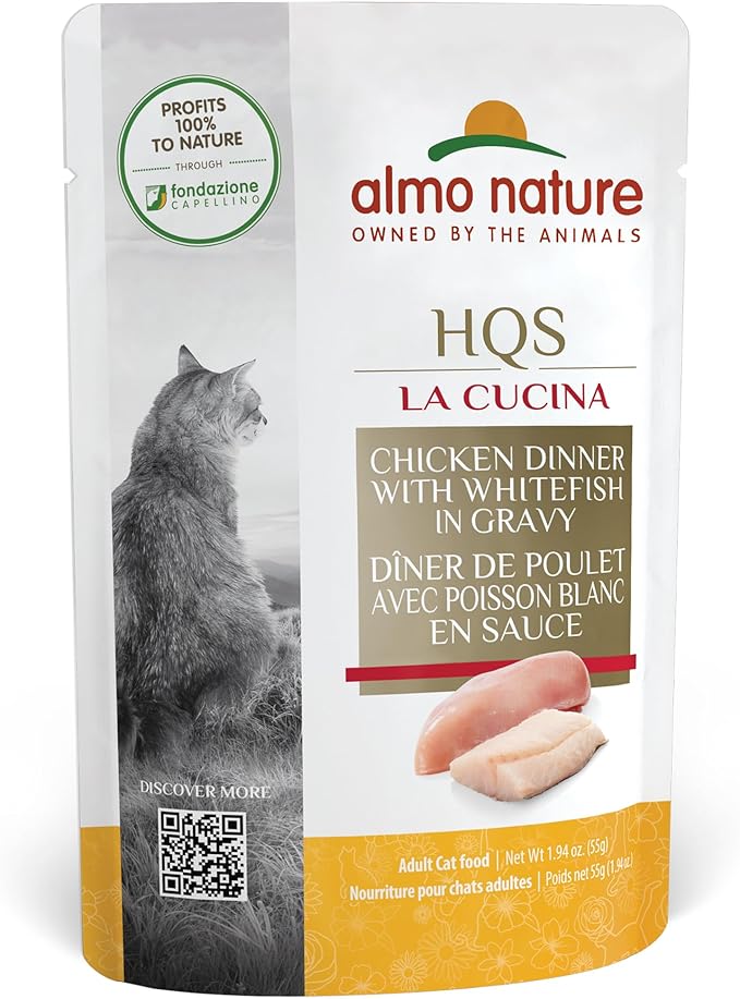 Almo Nature HQS La Cucina Wet Cat Food Pouch Chicken Dinner with Whitefish in gravy 1.94 oz (Pack of 12)