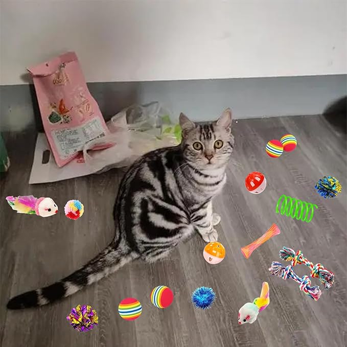 46 PCS Cat Toys for Indoor Cats, Kitten Toys with Cat Spring Toy, Mint Catnip Toys for Cats with Crinkle Cat Toy Mouse Cat Ball Toy for Indoor Cats Kittens Exercise