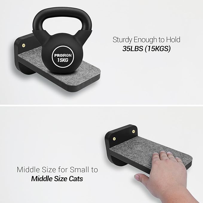 Set of 3 Black Natural Wood Paited Cat Wall Floating Steps Climbing Shelves - Wall Mounted Cat Stairs Ladder, Cat Shelf Platform and Perches for Wall - Holds up 35lbs