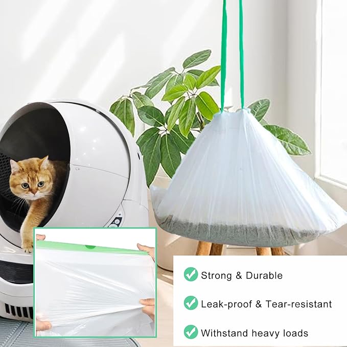 100 Pack Cat Litter Box Liner Bags Compatible with Litter Box Robot 4 and 3 Automatic Cat Litter Box, Thick Heavy Duty Drawstring Self-cleaning Litter Box Waste Drawer Liners, 9-11 Gallons Trash Bags