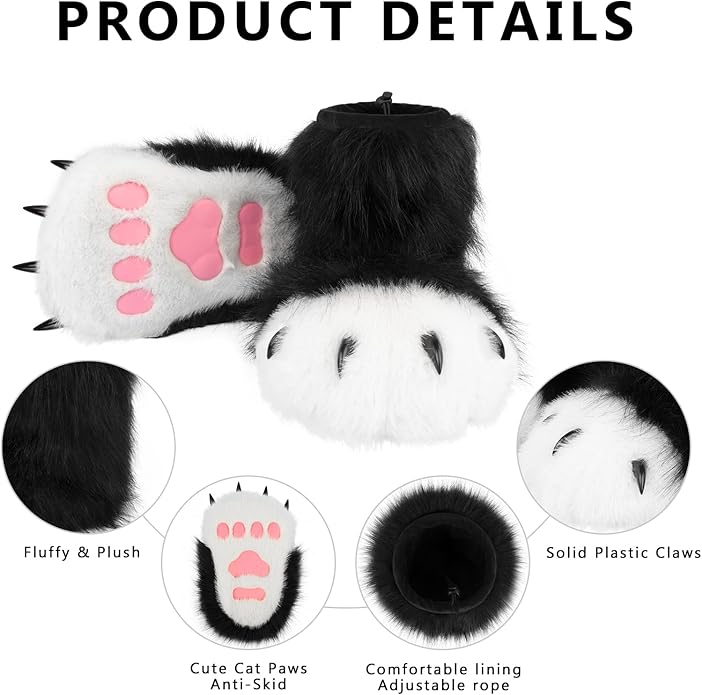 Animal Fuzzy Slippers Bear Cat Wolf Dog Fox Fursuit Feet Paw Claw Shoes Furry Boots Costume Accessories for Adult Kids