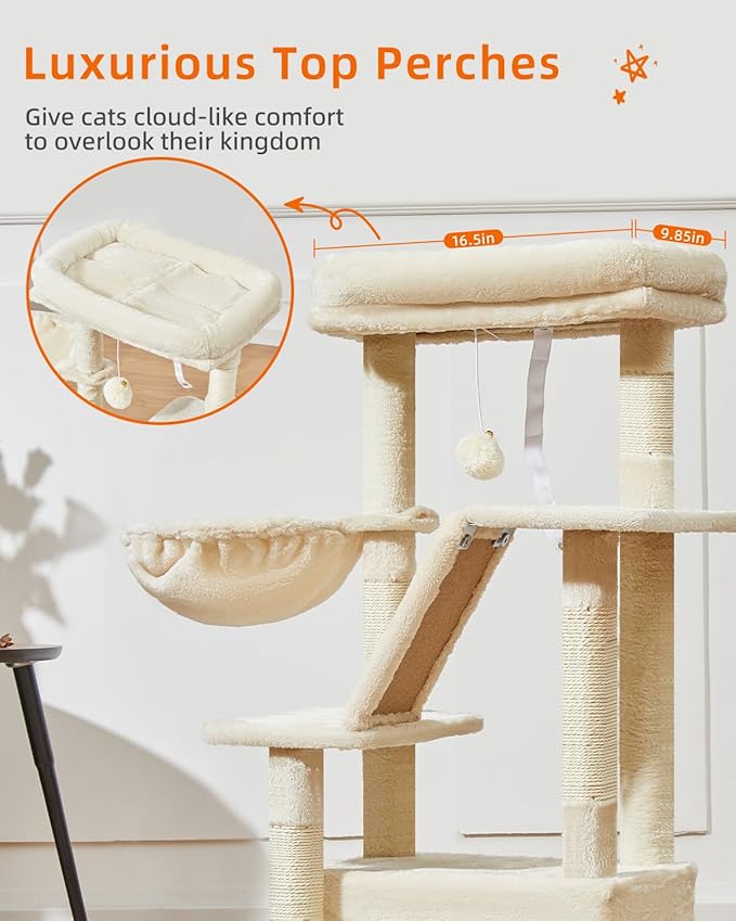 Taoqimiao Cat Tree,38.2-Inch Cat Tower for Indoor Cats,Suitable for Kittens with Luxurious cat condo with Adjustable Baskets and Luxurious Perch Beige MS029SM