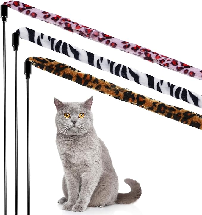 3 Pieces Jungle Cat Wand Cat Teaser Charmer Interactive Cat Toys Wand Fun Cat Kitten Kitty Playing Toy, 3 Styles (Classic Color)