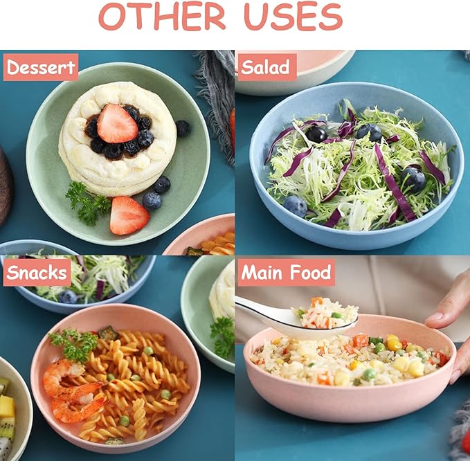 6-Pieces Whisker Fatigue Cat Bowl - 5.5 Inch Shallow Cat Food Dish Wide Cat Wet Feeding Bowls, PET Plate for Kittens and Short Legged Cat, Wheat Straw