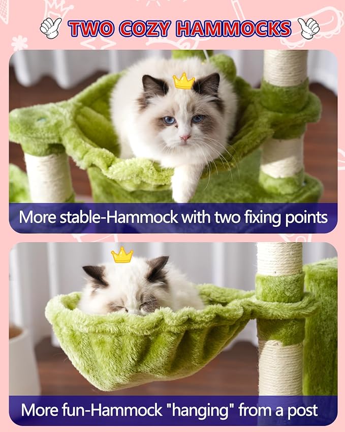 Cat Tree for Small Cats/Kitten, Cat Tower with condo, 2 Baskets, Platform, Scratch Board, Cat Scratching Posts for Indoor Cats, Green GCT003SGR