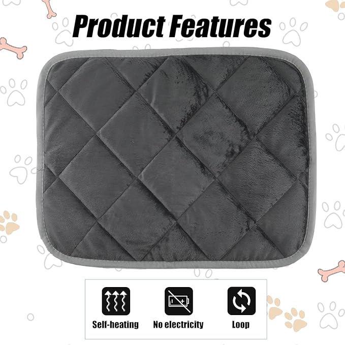 2pcs Self Heating Cat Mat, 16x20 Inch Self Heating Pet Pad Heat Reflective Soft Layer Warming Cat Bed Mat Non Skid Cat Thermal Pads for Cat Puppy Rabbit in Winter (Gray)