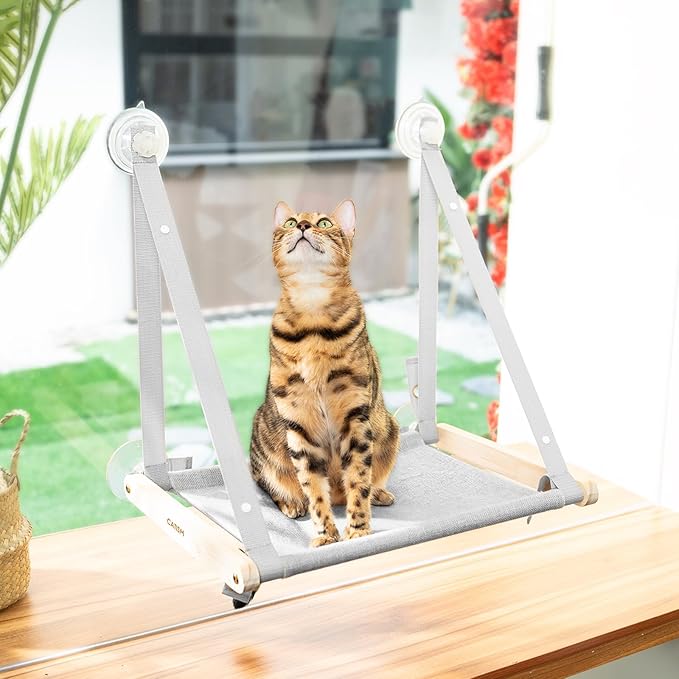 Cat Window Perch, Cat Hammock Window Seat, Cat Window Hammocks Bed for Indoor Cats, Large Cat Perch with Sturdy Screw Suction Cups for Large Cats & Kittens (Gray)