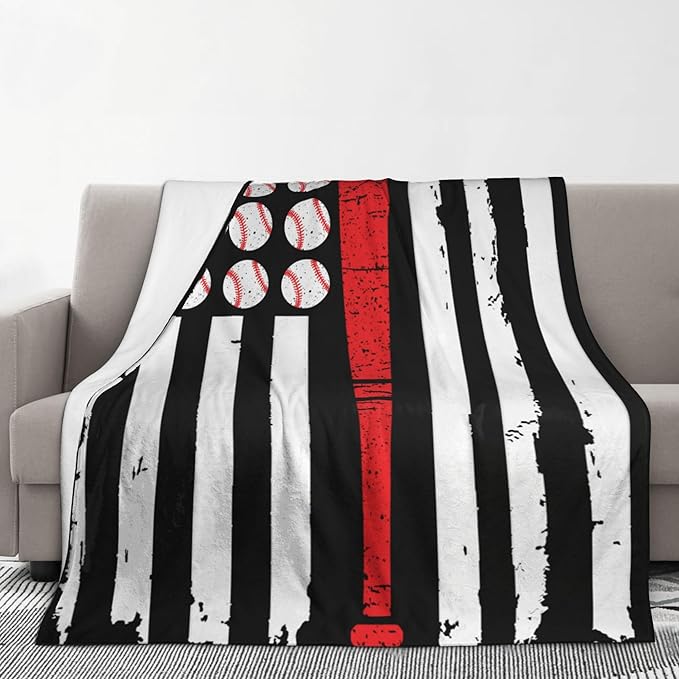 Baseball Flag Soft Throw Blanket Flannel Fleece Blankets Warm Cozy Lightweight Fuzzy Blanket for Bed Sofa Couch Home Decor 80"X60"