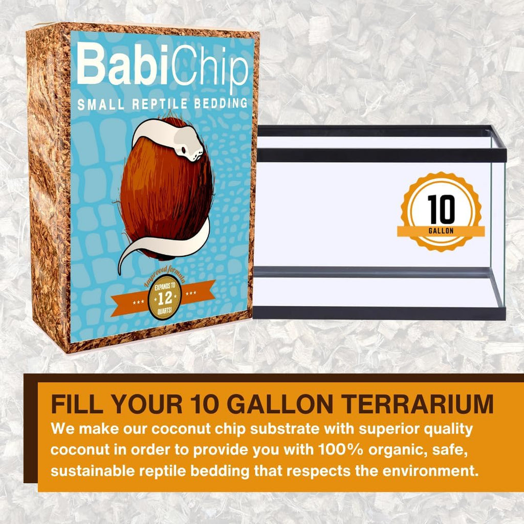 BabiChip Coconut Chip Substrate for Reptiles 12 Quart Loose Small Sized Coco Husk Chip Bedding for Ball Pythons, Other Snakes, Tortoises, Geckos, Frogs, or Lizard Terrarium Tanks