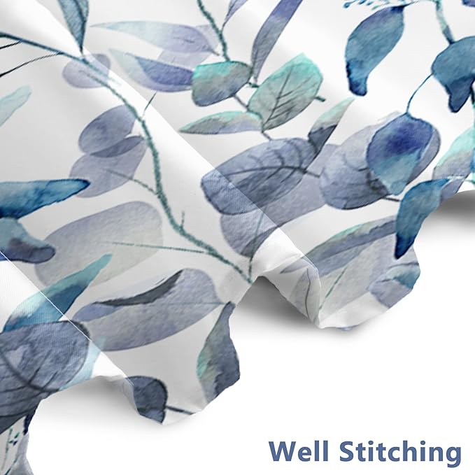 AWERT Shower Curtain Plants for Bathroom,Waterproof Quick-Drying Blue Leaves Shower Curtain Set with Hooks 48x72 Inch