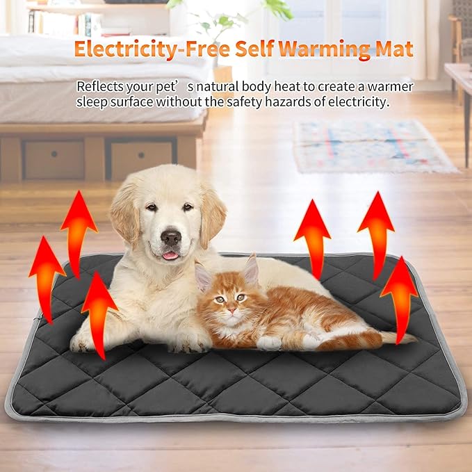 NWK Self Warming Thermal Pet Mat for Dogs and Cats, Body Heat Reflecting Cat Bed Mat, Washable, for Sofa & Crate & Kennel & Car Seat (19’’ X 28’’, Black)