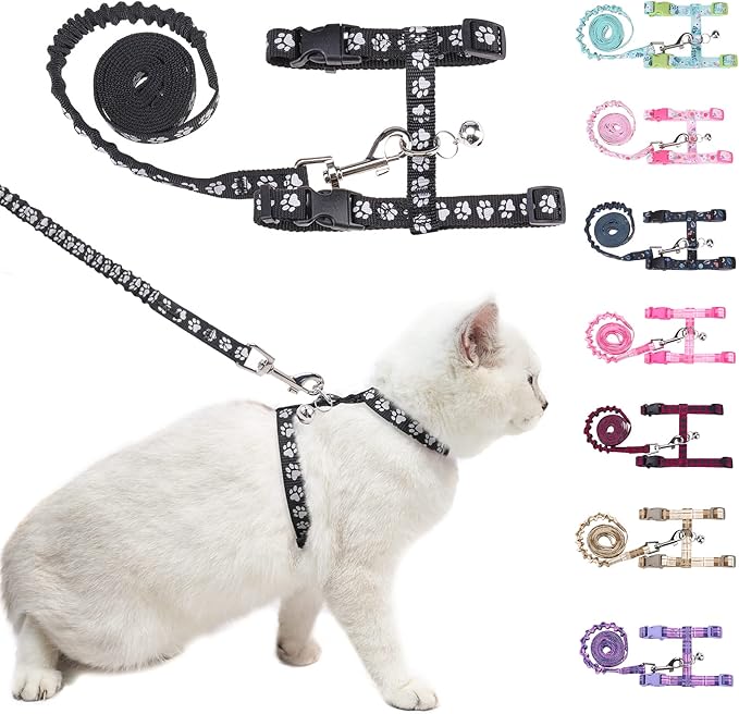 BEAUTYZOO Cat Harness and Leash Set Escape Proof for Walking, Kitten Soft Adjustable Vest Harnesses for Small Medium Large Cats, Easy Control Breathable Plaid Ribbon Nylon for Outdoor Indoor Use