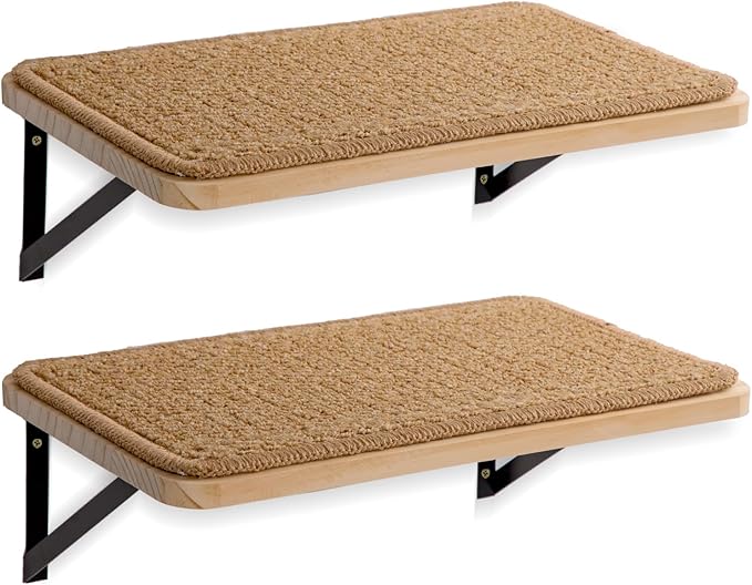 2Pack Wooden Cat Wall Shelves with Sisal Mat,16x9.8 Inch Cat Wall Steps Cat Bed for Sleeping,Scratching and Playing.