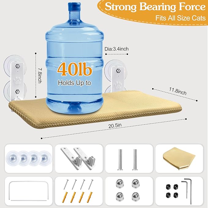 Foldable Cat Window Perch, Cordless Cat Window Hammock with 4 Strong Suction Cups, Window Cat Beds for Indoor Cats Inside, Large Cats Window Seat Windowsill Safety with Sturdy Metal Frame Soft Cover