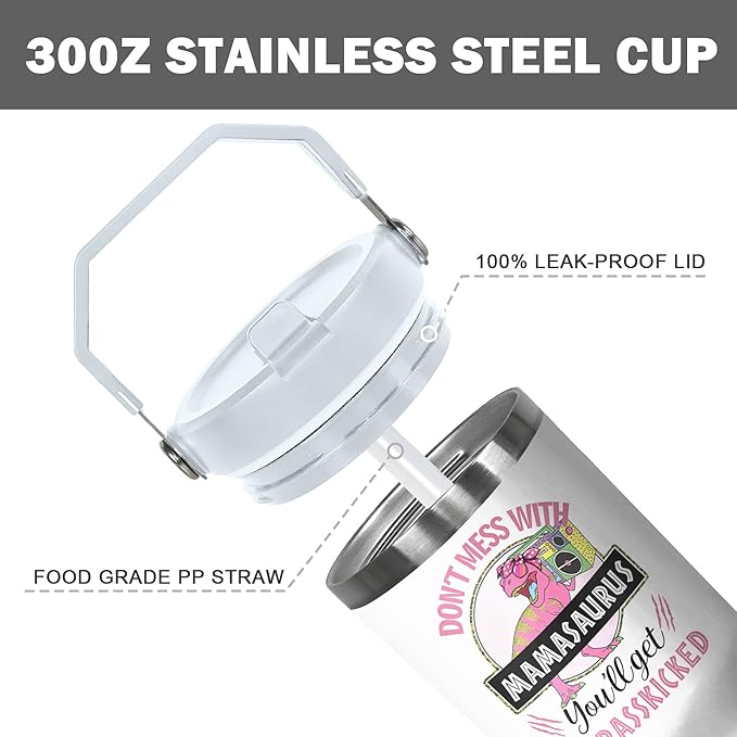 30 Oz Momasaurus Tumbler with Handle and Straw, Best Mom Cup Gifts for Mom Insulated Jurasskicked Mom Cup, Double Wall Stainless Steel Momasaurus Cup, 30 Oz Leak Proof Mama Saurus Cup for Mom Gifts