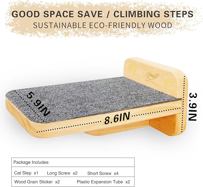 Molly & Nemo Cat Climbing Shelf Wall Mounted,Cat Climbing Step,Wooden Cat Stairway with Felt for Cat Climbing and Playing(Small )