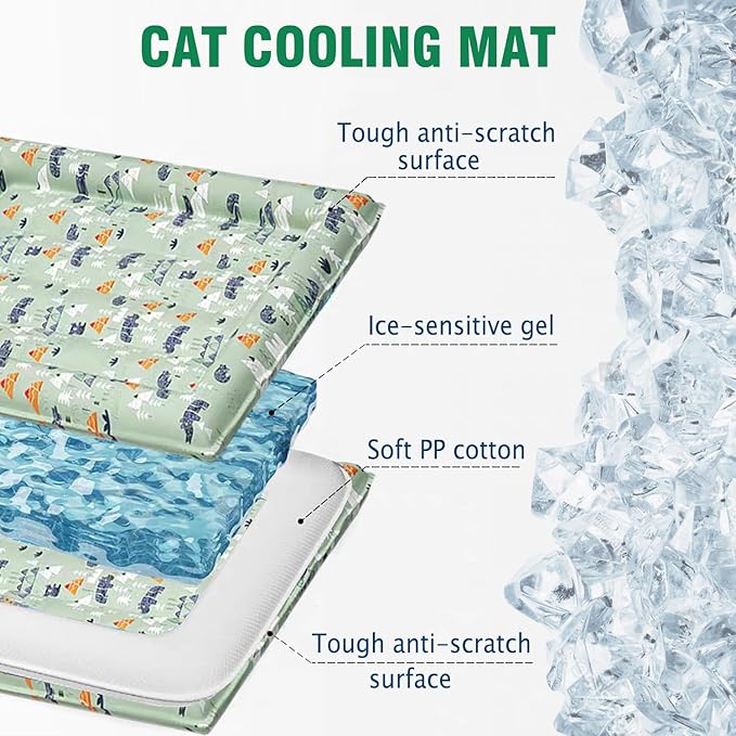 Cat Dog Pet Cooling Mat Cushion Pad Bed Summer Cool Down Comfortable Soft for Pets and Adults (Square Forest, Small)…