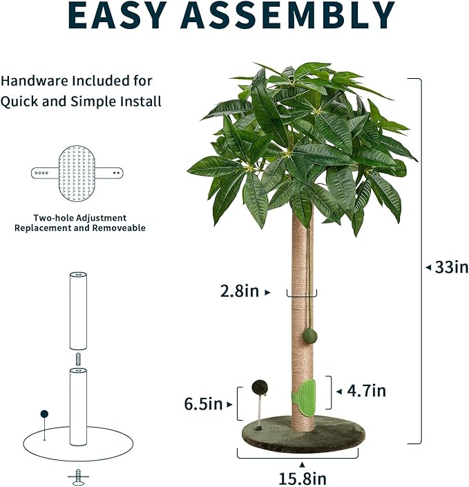 Cat Scratching Post 33" Scratching Posts for Indoor Cats Adults and Kitten, Cat Scratching Post Tall with Sisal Rope, Cute Cat Tree Scratching Post with Hanging Ball