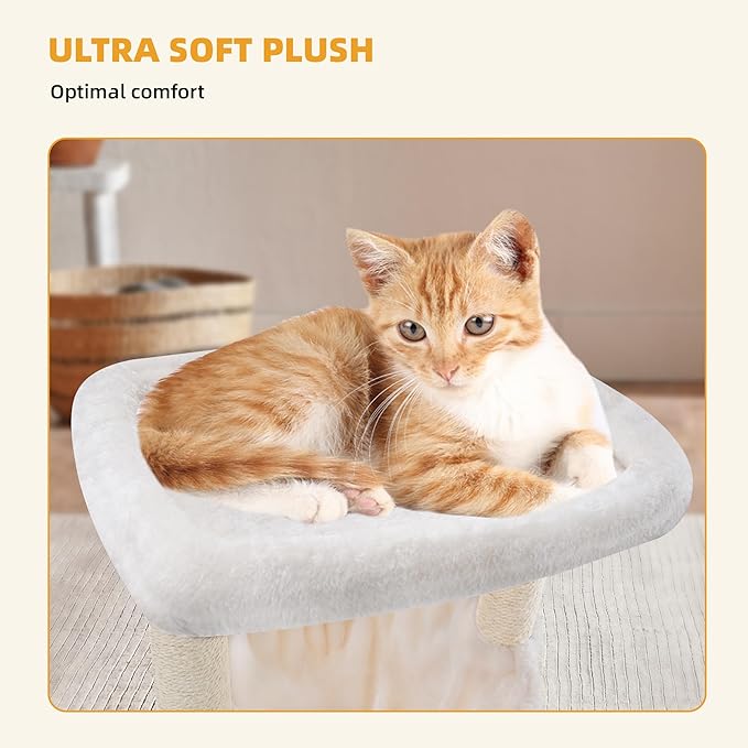 Fashion Design 43.3" Cat Trees with Cat Houses Spring Balls,Beige