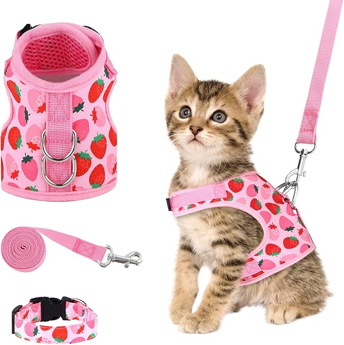 URATOT Cat Harness and Leash Set Cat Vest Harness Pet Leash and Collar Set Pet Harness for Kitties Puppies Small Pets Outdoor Walking, X-Small
