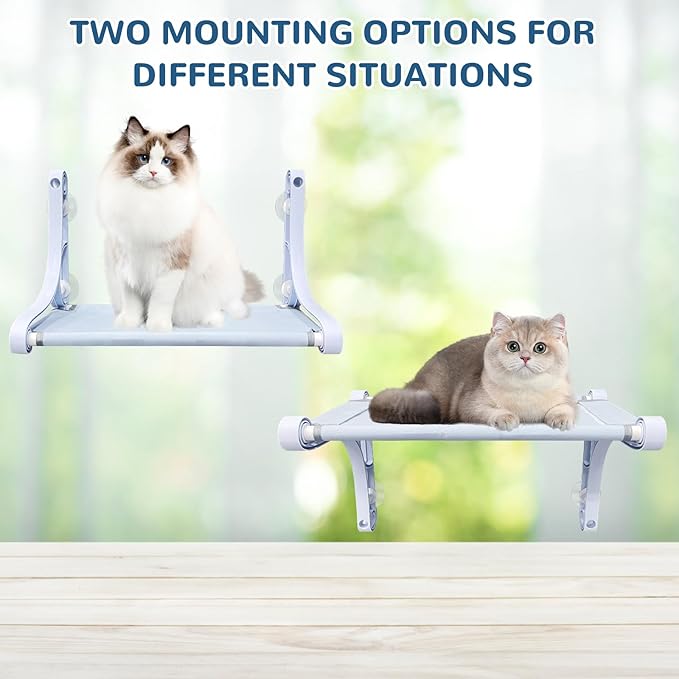 Cat Window Sill Perch - 4 Strong Suction Cups, Cordless Cat Hammock 2 Support Modes, Spacious and Comfortable Cat Gift - for Sunbathing/Napping/Looking Out - Holds Up to 40 Lbs