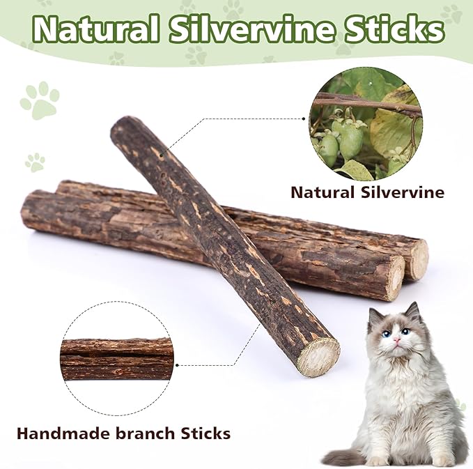 6 Pack Silvervine Sticks Cat Toy, Natural Cat Chew Stick for Cat Dental Care Teeth Cleaning,Matatabi Cat nip Treat Toys for Indoor Cats& Kittens
