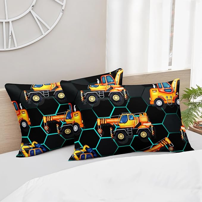 AILONEN Kids Cartoon Excavator Comforter Set Full Size,Vehicles Construction Truck Bedding Set for Boys Teen,3 Piece Soft Duvet with 2 Pillowcases