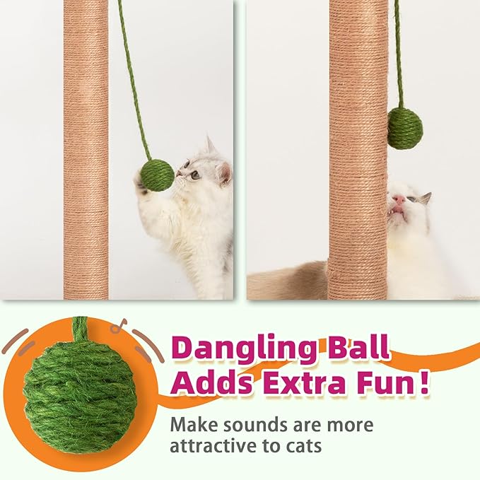 Cat Scratching Post 23.6 inch Cute Cat Scratcher Kitten Scratching Post with Sisal Rope for Indoor Cats Palm Tree Cat Scratching Post with Dangling Balls for Small Cats, Yellow