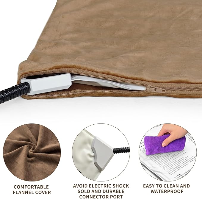 NAMOTEK Pet Heating Pad Adjustable Temperature with Timer, Waterproof Heated Mat with Chew Resistant Cord, Auto Power-Off Electric Indoor Pet Heat Pad for Dogs and Cats