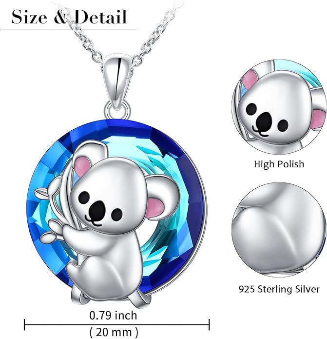 925 Sterling Silver Animal Necklaces Lion/Honeybee/MaMa Bear/Koalas Necklace Adjustable Chain Animal-Lover Pendant CZ/Moonstone Jewelry For Women Men