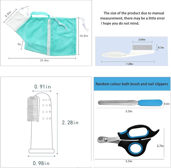 Adjustable Multifunctional Anti-Bite Cat Shower Bag，Cat Grooming Mesh Bag, Cat Bathing Bag One Each in Grey and Green and Set of Care Tools (C)